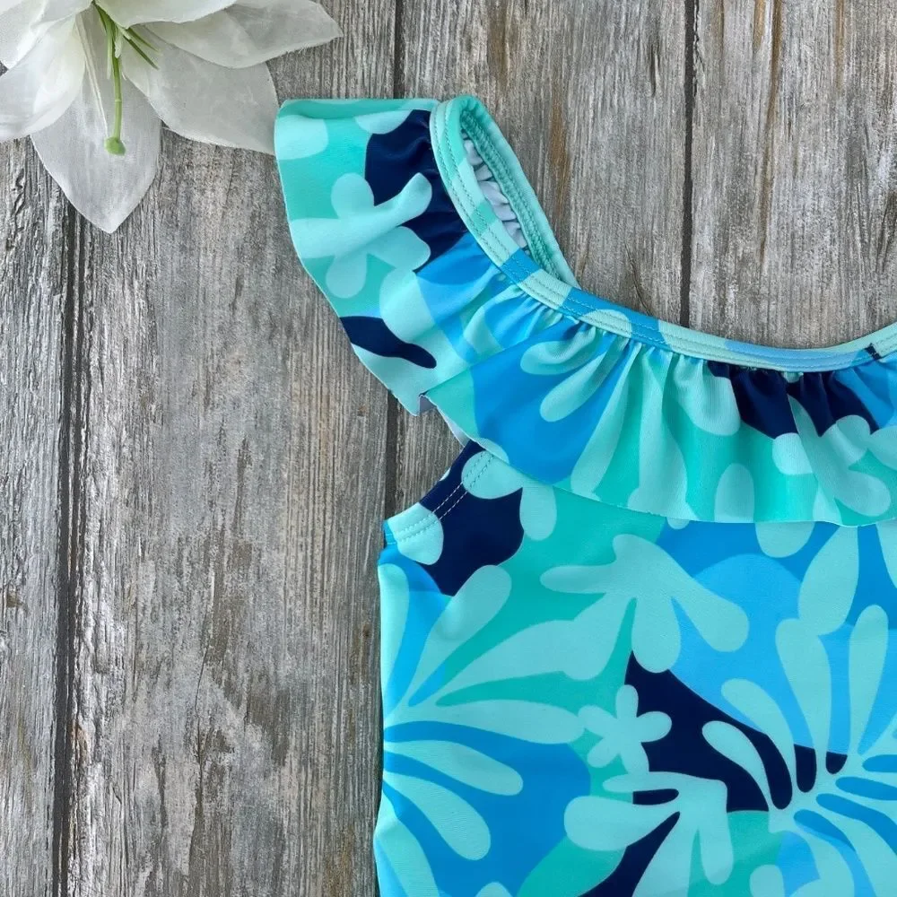 Toddler Girl Tropical Print Ruffle Tankini Swimsuit Two-Piece, Size 2T